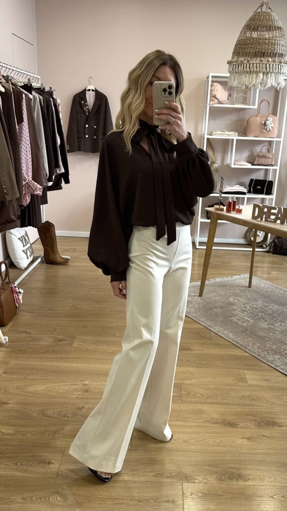 pantaloni con elastico in vita avorio