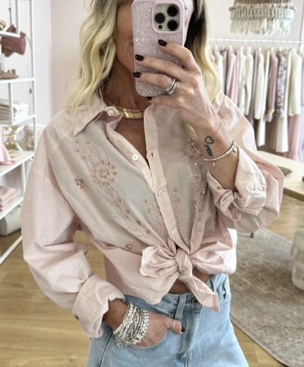 Camicia in cotone con perline