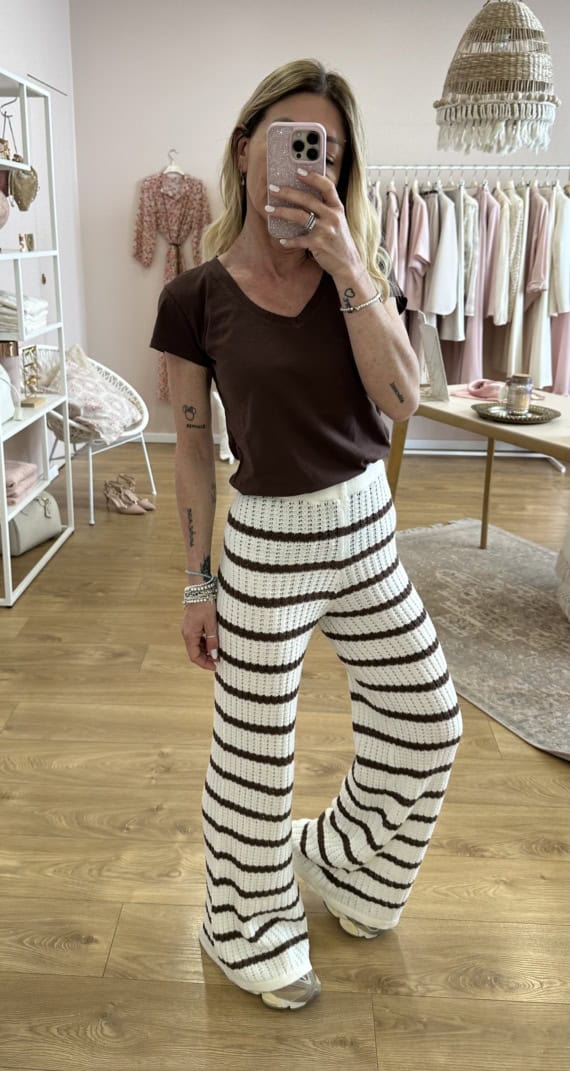 Pantaloni righe cioccolato haveone - immagine 3