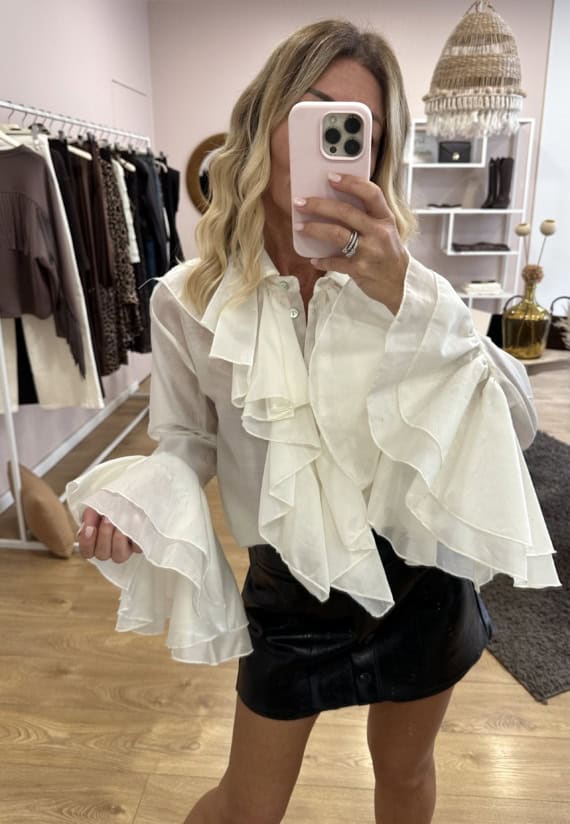 camicia con rouches avorio - immagine 7