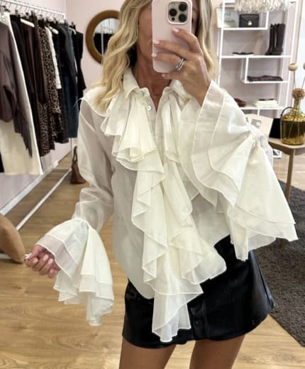 camicia con rouches avorio