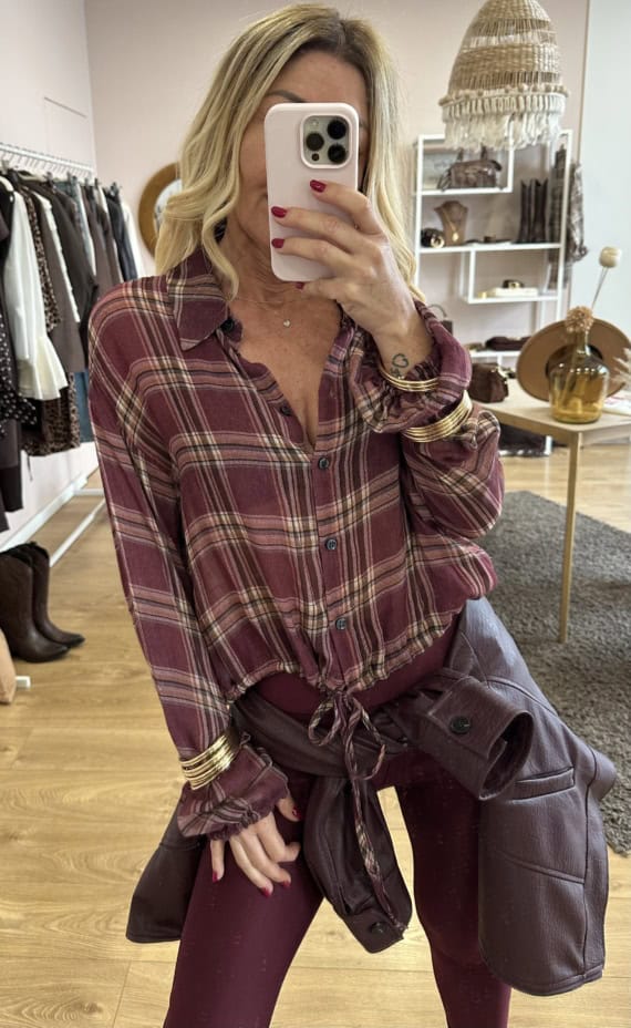 camicia trasparente quadri con coulisse