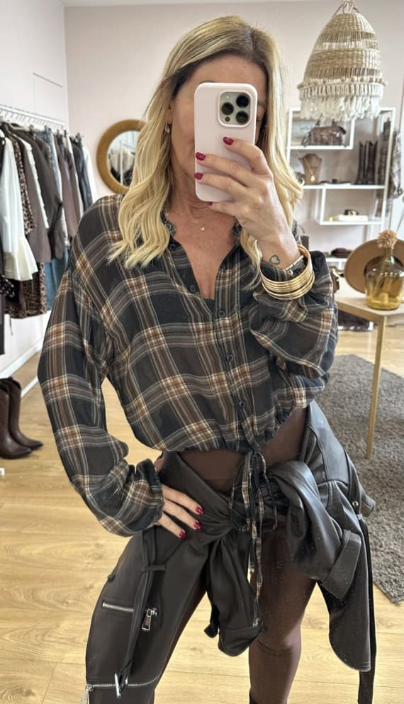 camicia trasparente quadri con coulisse - immagine 9