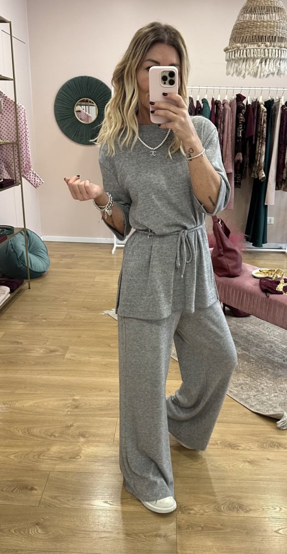 coordinato in maglia grigio - immagine 7
