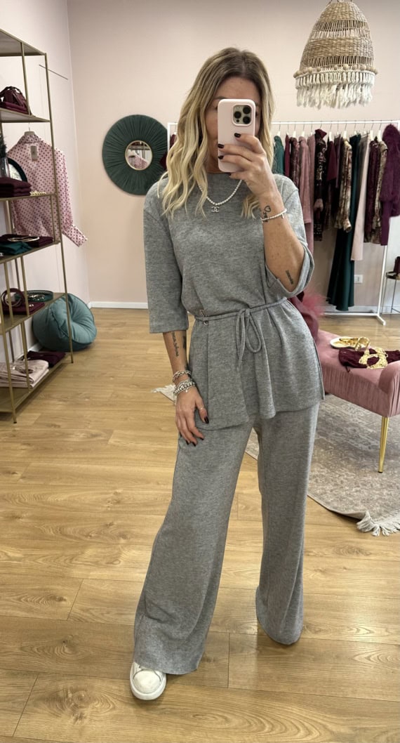 coordinato in maglia grigio - immagine 2