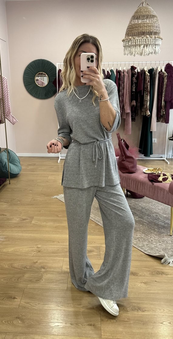 coordinato in maglia grigio - immagine 4