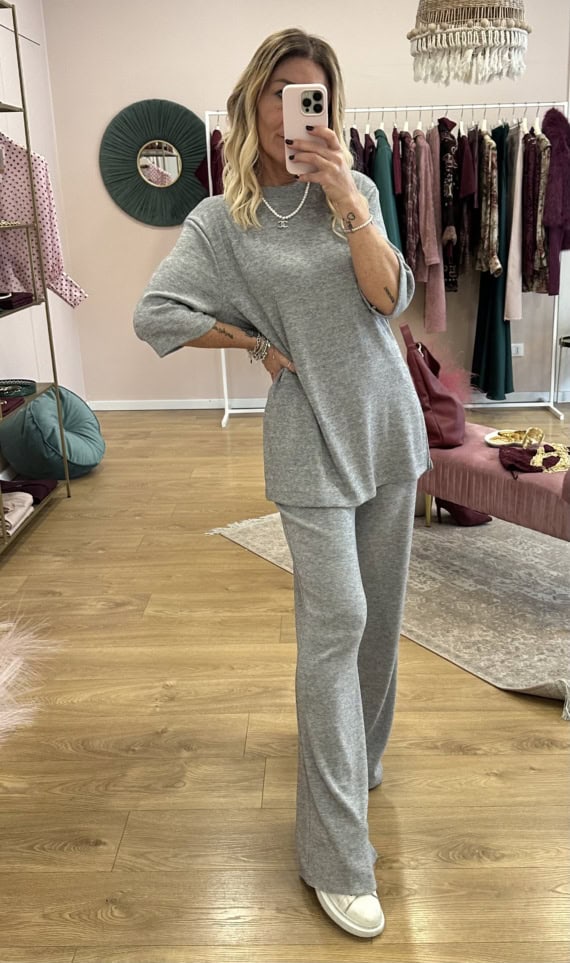 coordinato in maglia grigio - immagine 6