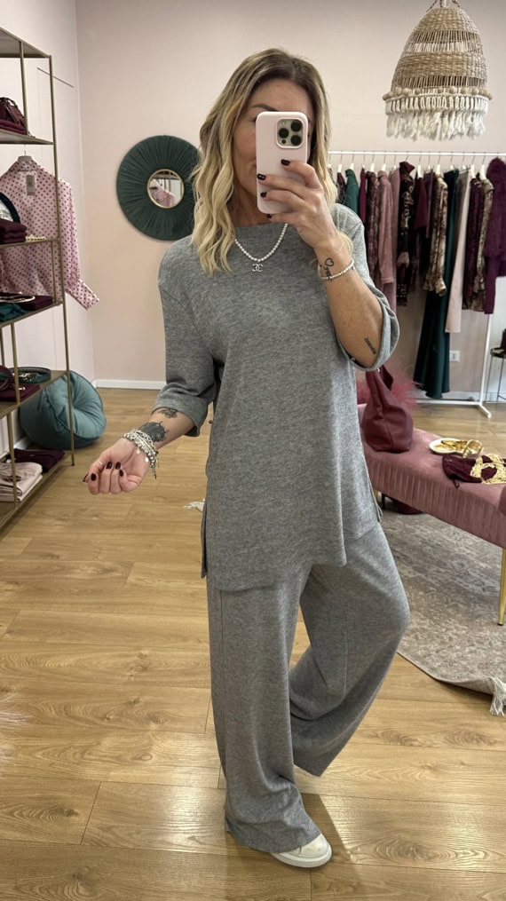 coordinato in maglia grigio - immagine 5