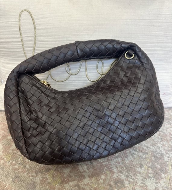 borsa intrecciata cioccolato in pelle - immagine 3