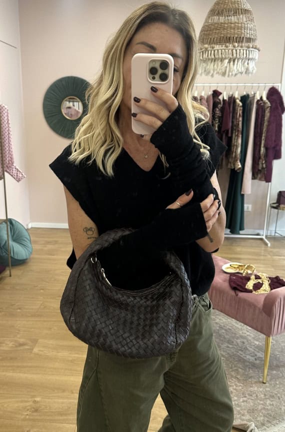borsa intrecciata cioccolato in pelle - immagine 4