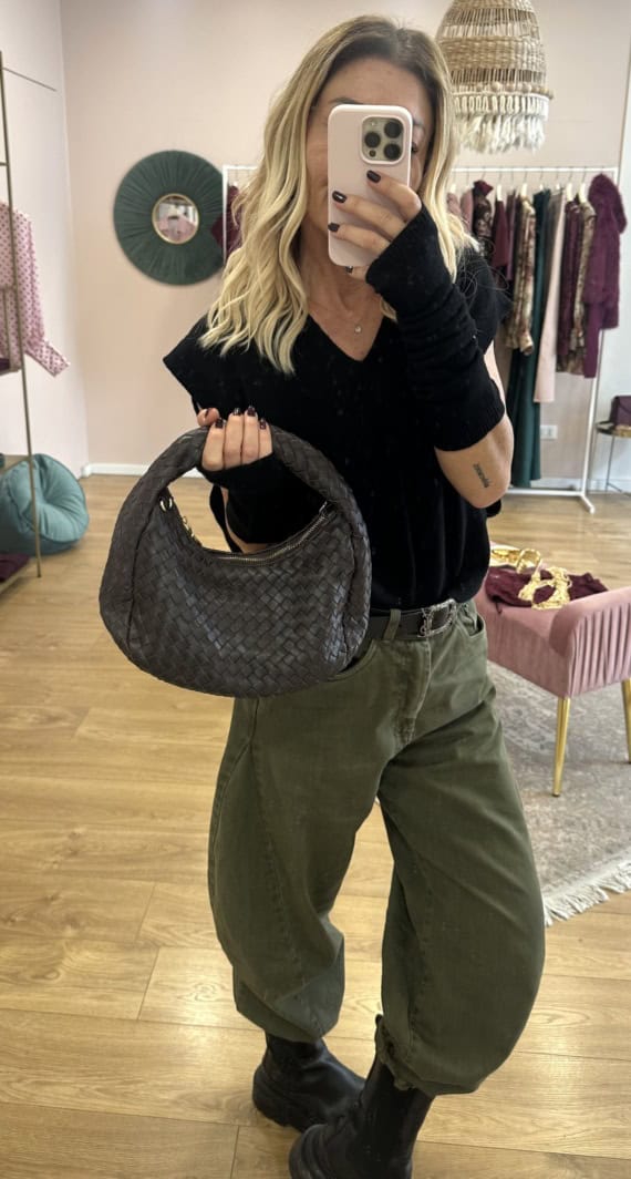 borsa intrecciata cioccolato in pelle - immagine 5