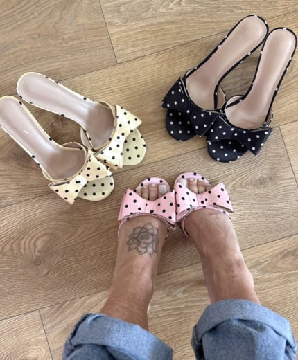 ciabattina in raso a pois