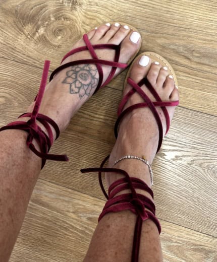 Sandaletti in velluto bordeaux dolci follie