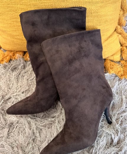 stivaletto eco camoscio largo marrone