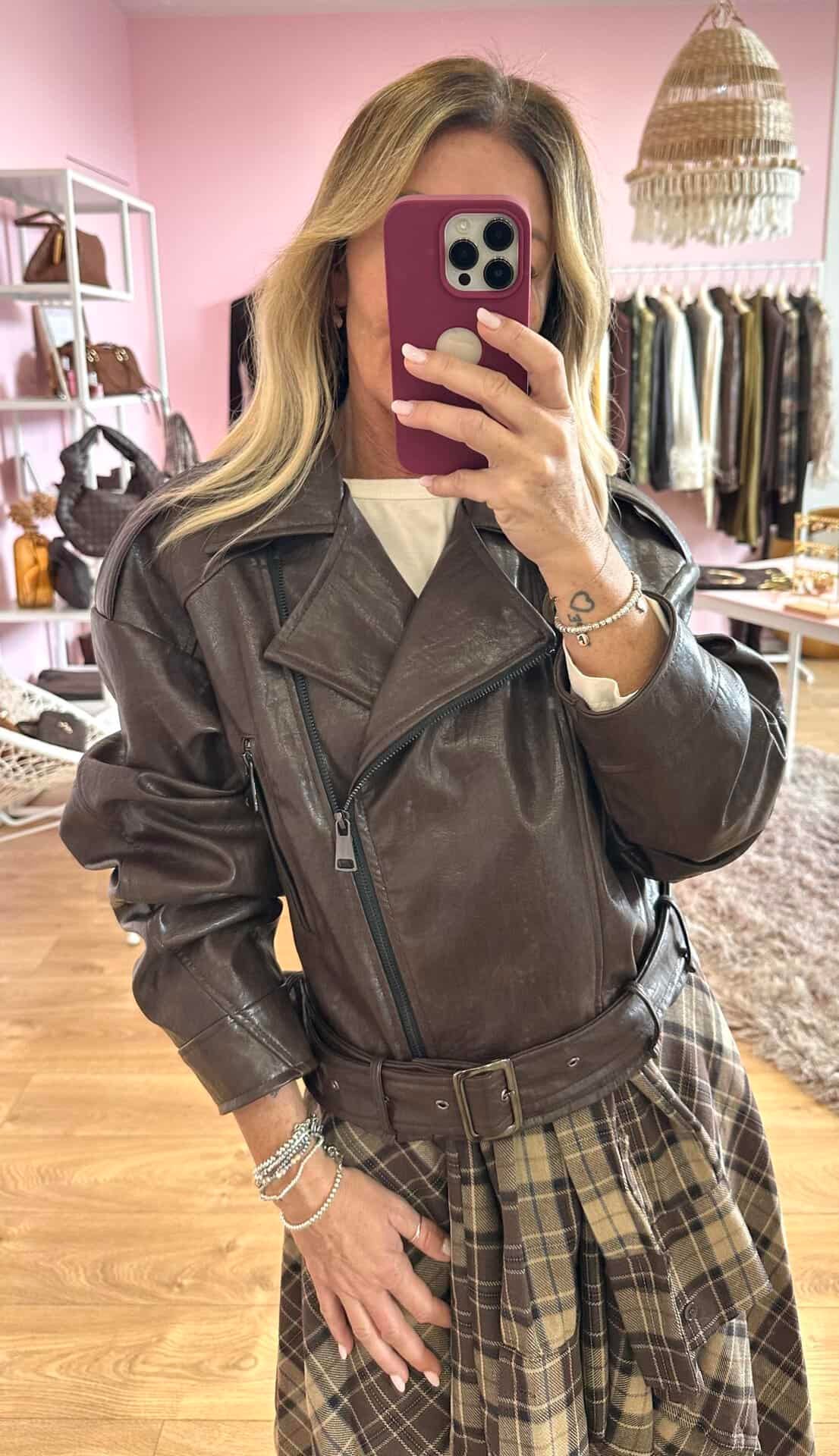 chiodo over eco pelle cioccolato
