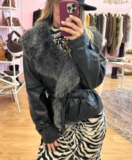 giubbin eco pelle con collo in pelo