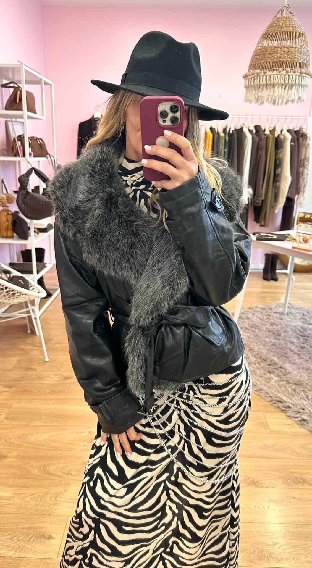 giubbin eco pelle con collo in pelo