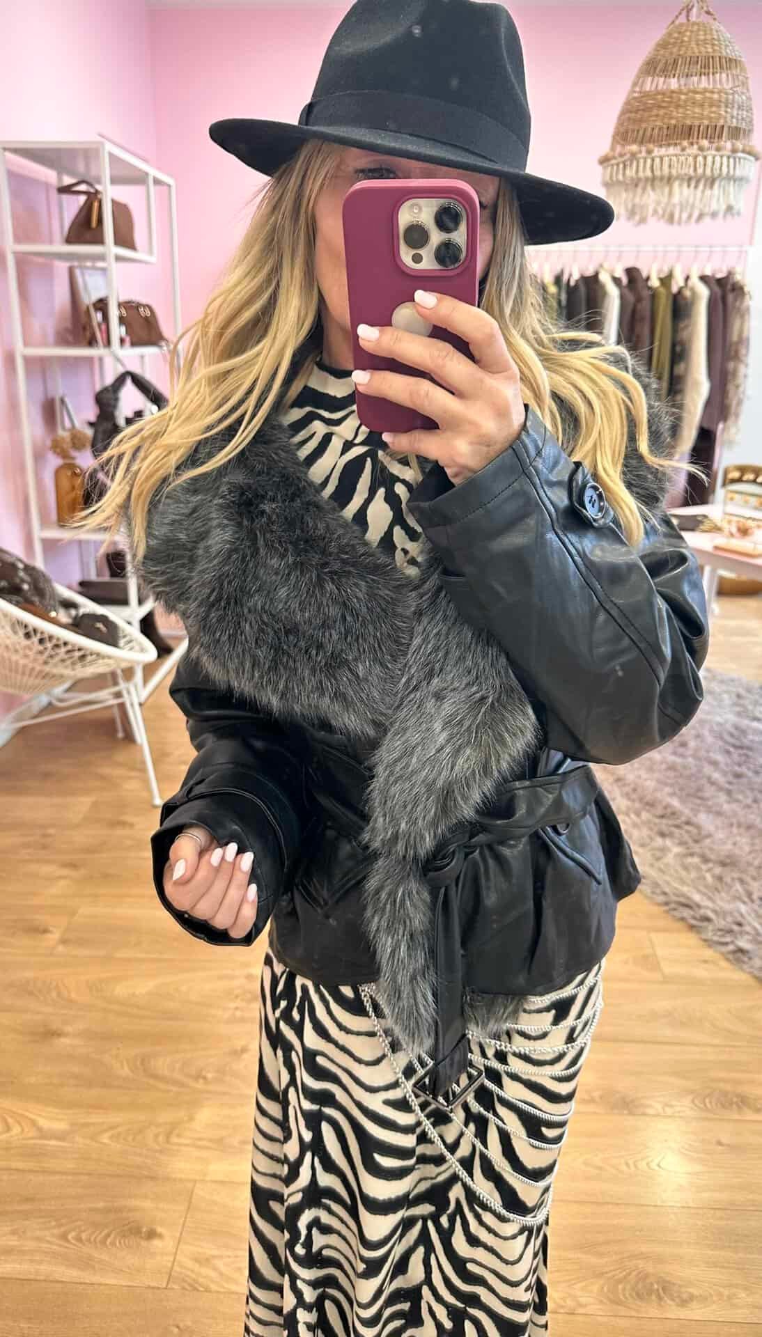 giubbin eco pelle con collo in pelo - immagine 5