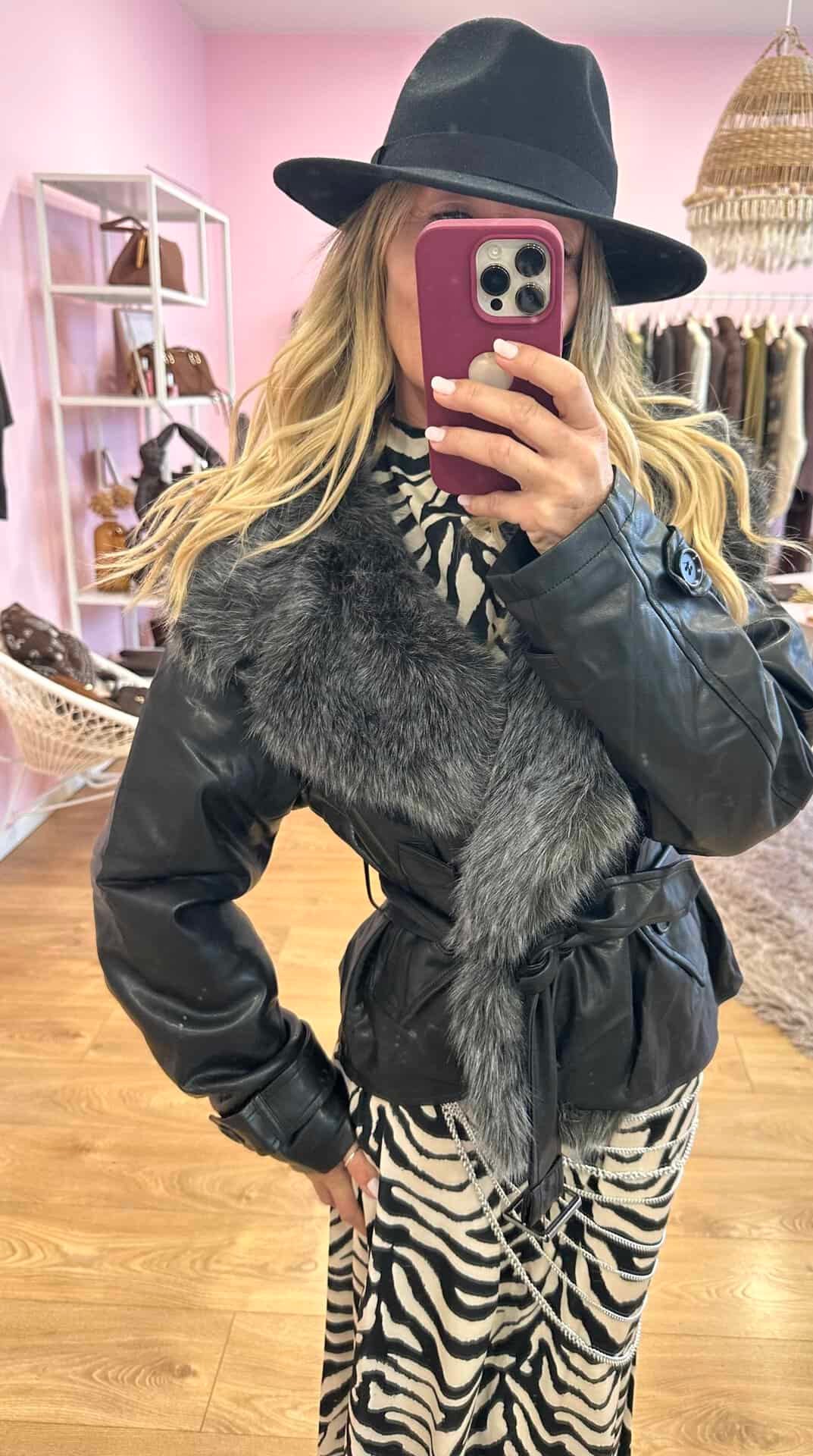 giubbin eco pelle con collo in pelo - immagine 4