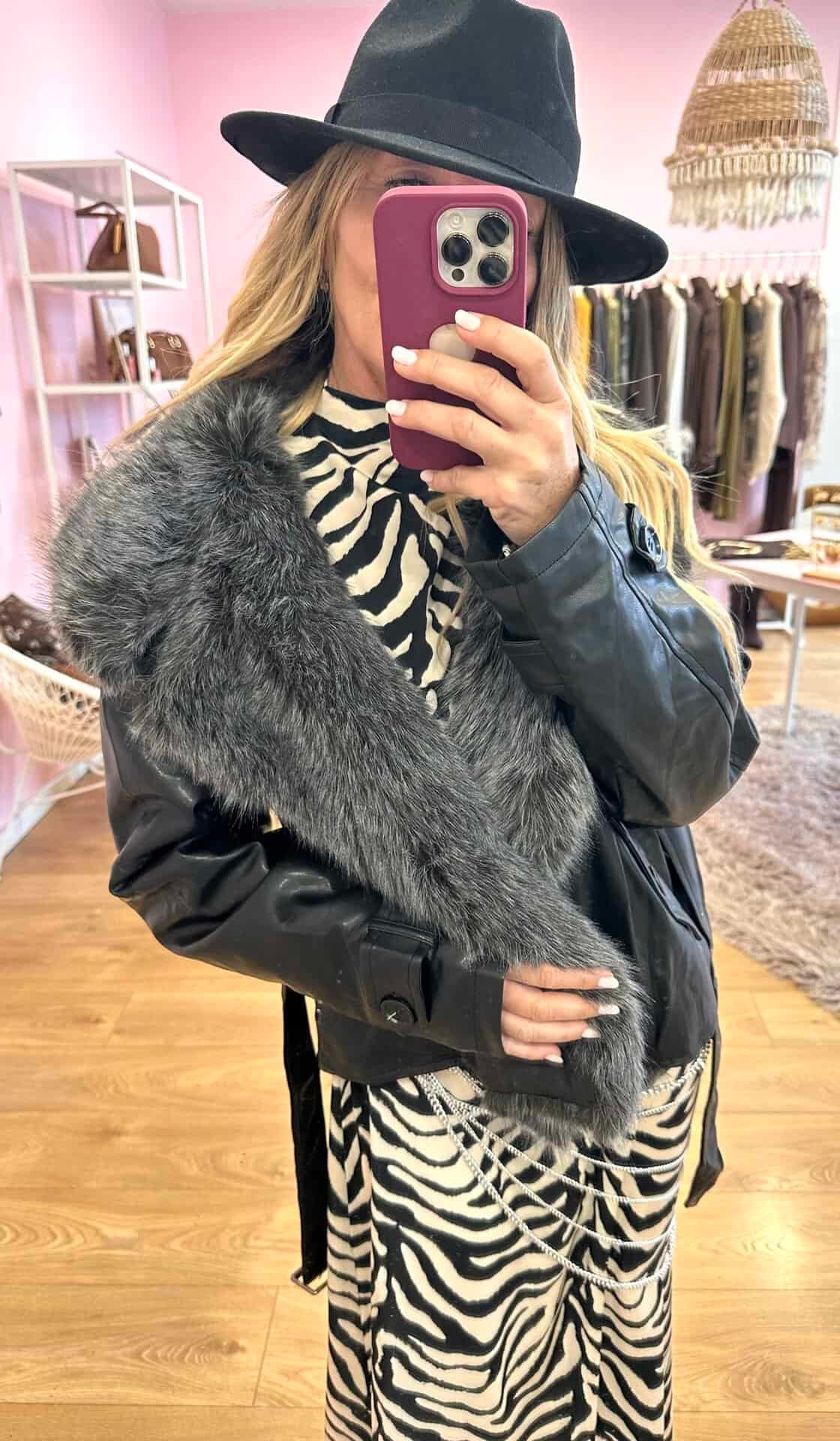 giubbin eco pelle con collo in pelo - immagine 6