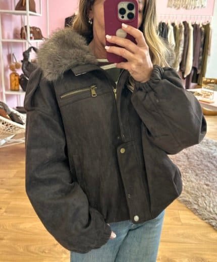 bomber imbottito eco camoscio