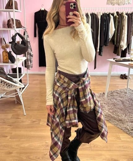 Maglione costine slim avorio